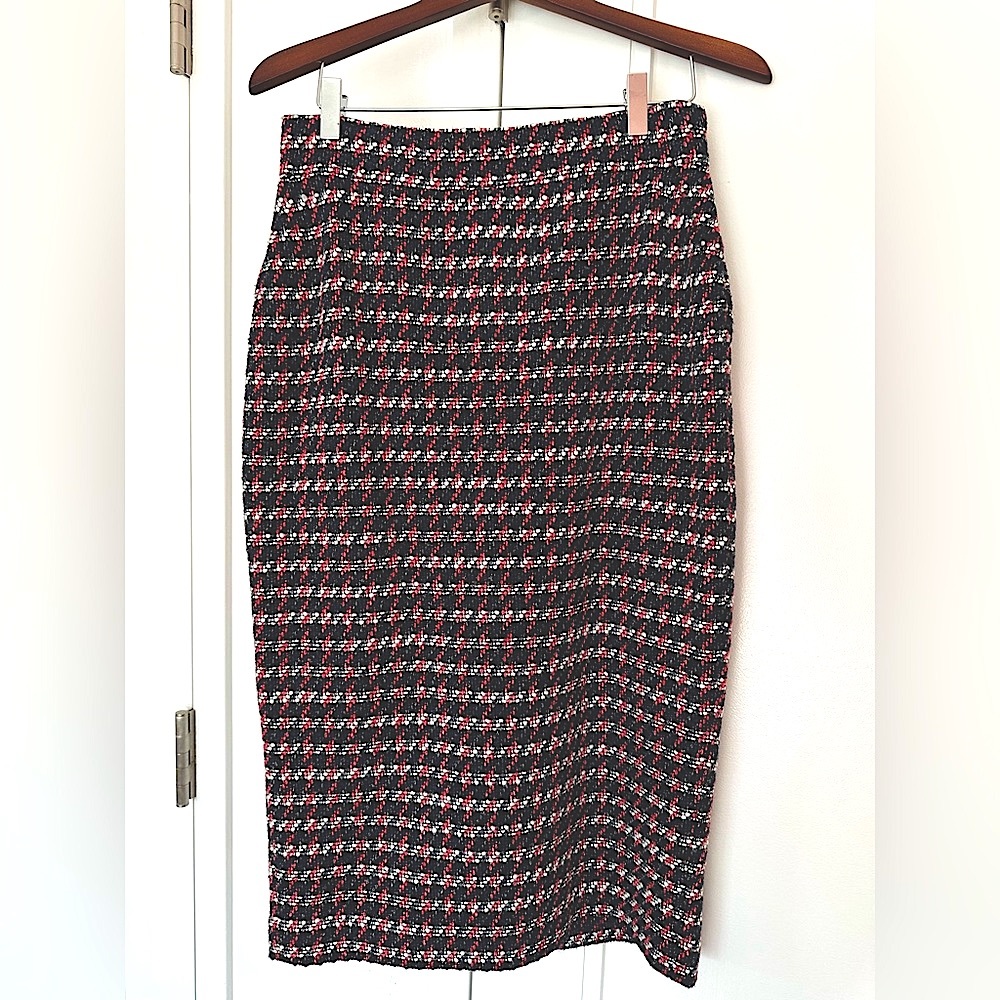 PINKO NWT Midi Skirt tweed pencil skirt US 8 cotton Red blue white